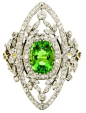 Antique green garnet and diamond dress ring, circa 1905