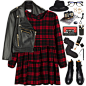 #plaid #Dress #leatherjacket #backtoschool #hat #ankleboots #socks