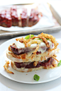 Meatloaf Sandwiches with Crispy Onions and Mozzarella Cheese