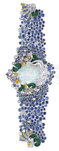 Fleur sacrée bracelet, Palais de la chance collection. White gold, diamonds, colored sapphires, chlorome lanite and one white opal of 31,44 cts.