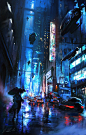 Walking on the street by daRoz Blade Runner cyberpunk landscape location environment architecture | Create your own roleplaying game material w/ RPG Bard: www.rpgbard.com | Writing inspiration for Dungeons and Dragons DND D&D Pathfinder PFRPG Warhamme