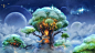 General 1920x1080 fantasy art sky treehouse trees space dragon