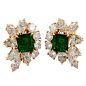 HARRY WINSTON Emerald and Diamond Cluster Earrings