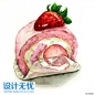 草莓蛋糕卷日式手绘美食料理插画JPG图片素材奶茶甜品小吃拉面菜单设计冰淇淋水彩