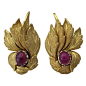 BUCCELLATI Gold Ruby Cabochon Leaf Motif Earrings