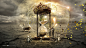 General 2560x1440 fantasy art hourglasses Desktopography men trees sand leaves gas masks