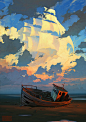 #SAI资源库# 俄罗斯画师ARTEM RHADS 动漫云彩的画法参考，非常棒，自己收藏，转需~