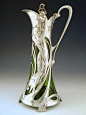 Silver plate on pewter claret jug with a green glass liner and stunning full length art nouveau maiden decoration, Germany, c.1906