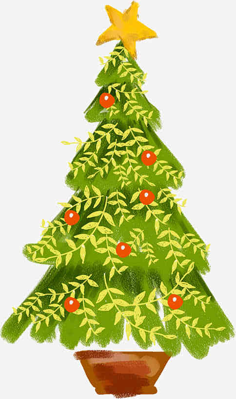手绘绿色圣诞树植物元素
