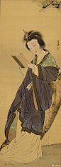 书法绘画 | 18世纪日本江户时代长泽芦雪吴美人图，绢本设色，170.4x46厘米，日本东京国立博物馆藏。#书画##文物放大镜# ​​​​