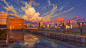 School sunset, Arseniy Chebynkin : Background for "Love, Money, Rock’n’Roll" visual novel game, where I work as main background artist.
Image done in 2016 and little update at 2021.
Background illustrations in game may be little different/modifi