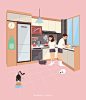 【和Una的小日子】系列插画（二）厨房日常
