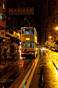 Night tram in rain