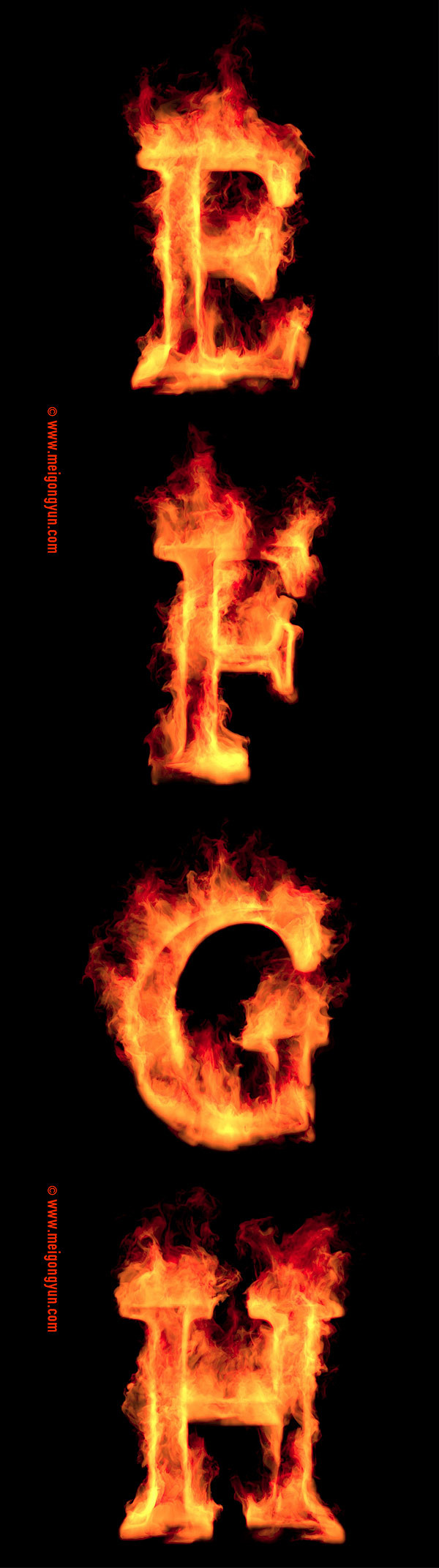 [美工云]高品质火焰字母数字标点符号PS...