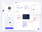 Time management dashboard users line chart button sidebar menu activity user calendar flat ui ux data blue red design violet chart radial graph web dashboard