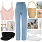 A fashion look from August 2017 featuring v-neck shirt, straight leg jeans and white sneakers. Browse and shop related looks.