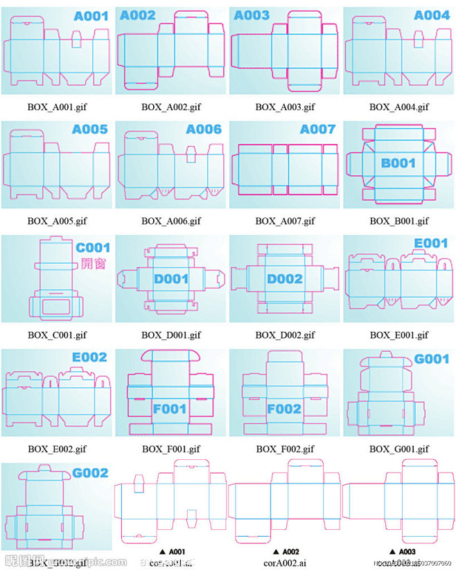 包装盒刀模形状图矢量图