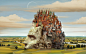 General 2560x1600 artwork surreal castle statue field landscape house river anime digital art face city fantasy art Jacek Yerka