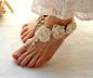 Barefoot Sandals Bridal Barefoot Sandals Beach Wedding Shoes Garden Wedding Barefoot Jewelry hemp Toe Thong Ivory White