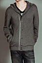 MG Black Label Hooded Cardigan with Rib Placket Detail and Zipp门襟Placketer & Button Closure Charcoal, $54.99