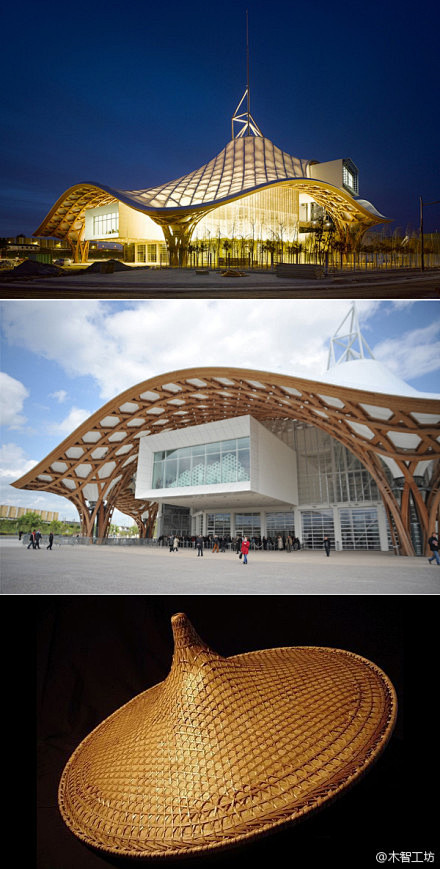 坂茂设计的蓬皮杜梅斯中心，木结构的大屋面...