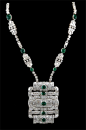Circa 1950's Cabochon Emerald & Diamond Necklace - Yafa Jewelry@北坤人素材