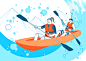 双人皮划艇 淡彩手绘 水上竞技  休闲运动插图插画设计PSD tid050t002992