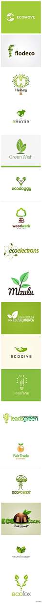 清新绿色的Logo设计欣赏.@北坤人素材，树叶，种子，叶子