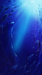 大海海洋蓝色深海鱼群背景
