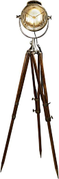 Coast Guard Patrol Spotlight: Handcrafted of aluminum with a bronze light head with cooling cap, tilting lens with an industrial glass lens and a rosewood tripod. 71.25" tall. $559.99.: 