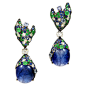 Sapphire,Tsavorite, Diamond and Quartz Earrings.