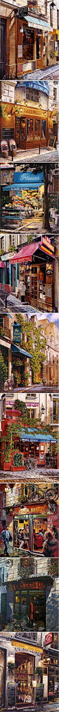 #小世界，大设计# 欧洲街道上的那些美好店铺。作者：俄罗斯画家Аркадий。。（转）