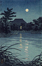 月落千江。作者：浮世绘画师川濑巴水 ​​​​
