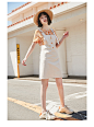 Oece2019夏装新款女装 橘色元气彩色条纹甜美圆领小领结短袖T恤-tmall.com天猫