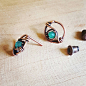 Green studs, green onyx stud earrings copper studs, wire wrapped studs, simple earrings wire, copper wire earring, copper earrings studs : Small green onyx studs made of copper. These earrings are shaped by hand, hammered and adorned with small onyx gemst
