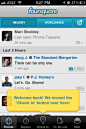 Foursquare的iPhone popovers，教练标志着截图