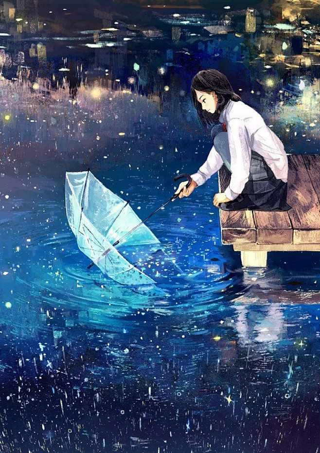 【绘画参考】雨天的少女，适合青春疼痛系校...