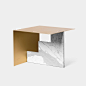 Vita Side Table _002 - Light Gold and White Marble : Designed by Uncontrollable Urge Light Gold angled anodised aluminium top and marble base Material: Anodised Aluminium Top, Statuario Marble Base, Anodised Alumi