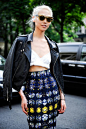 Leather jacket + crop top + pencil skirt= Perfect look.