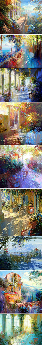Laurent Parcelier出生在1962年的法国。他喜欢勾画门窗栅栏映在地面的花纹，喜欢描绘通过叶子过滤的光影。天鹅绒般轻柔温暖的光影，如同遍布地面的烟花……