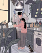 【韩国插画家Myeong-Minho插画作品欣赏】—— 记录与女友恋爱瞬间和恋人间的爱情模样，甜蜜温馨，简单幸福，令人羡慕和憧憬。