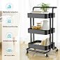 Amazon.com: JOMARTO 3-Tier Rolling Utility Cart with Handle, Storage Cart Organizer with Lockable Wheels Makeup Cart Organizer Craft Art Cart Multi-Purpose Trolley Cart for Kitchen, Bathroom, Office (Black): Home & Kitchen