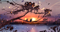 General 1995x1083 ryky painting digital art depth of field branch sunset power lines