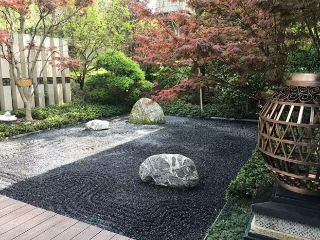 日式枯山水庭院黑石子白石子灰石子黄石子园...