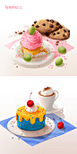 手绘卡通简画轻食糕点甜品咖啡下午茶海报插图插画_PSD分层：