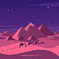 Pyramid landscape with caravan at night Free Vector