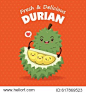 Vintage fruits poster design with vector durian character.