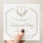 Gold Foil Save the Date with Custom Crest | Stephanie B Design | Wedding Stationery |  Wedding Monogram