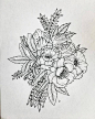 一组针管笔手绘花卉线稿，线条细腻，临摹练习！