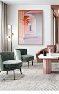 现代轻奢建筑装饰画沙发背景橙色挂画样板房酒店壁画玄关餐厅墙画-淘宝网